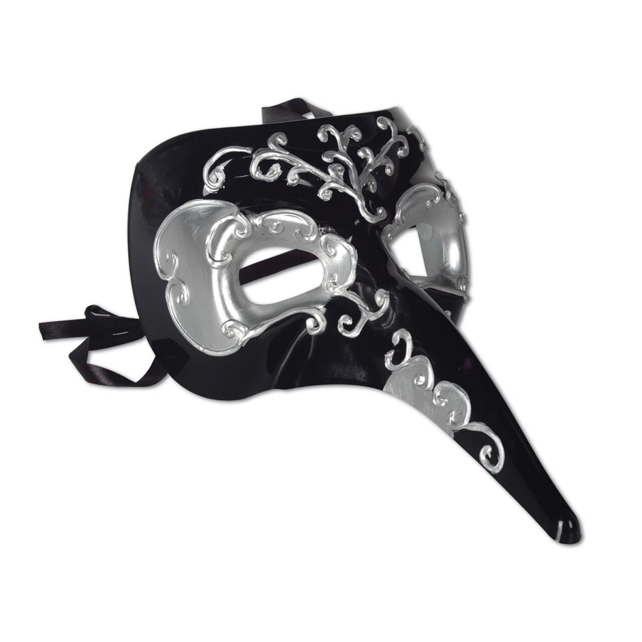 Beistle Club Pack of 12 Elegant Black and Silver Long Nose Mardi Gras Masquerade Masks
